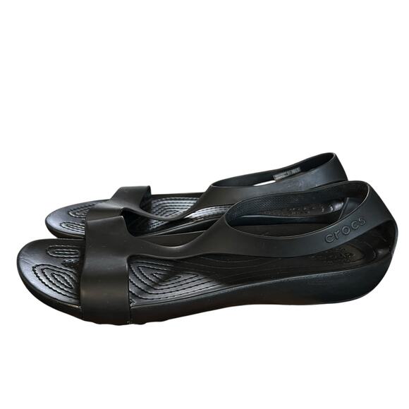Crocs Women’s Slingback Sandals Black Comfort Flats Water-Friendly Shoes Size 9 - Picture 4 of 7